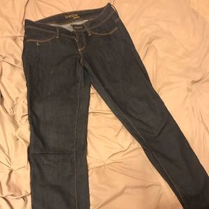 Bebe dark denim with beige stitching